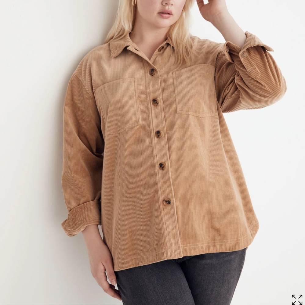 Madewell Kentwood Oversized Shirt Jacket In Earthen Sand Tan Corduroy